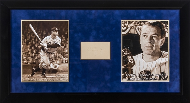 Lou Gehrig Signed GPC in Framed Collage 17x31" (PSA/DNA)
